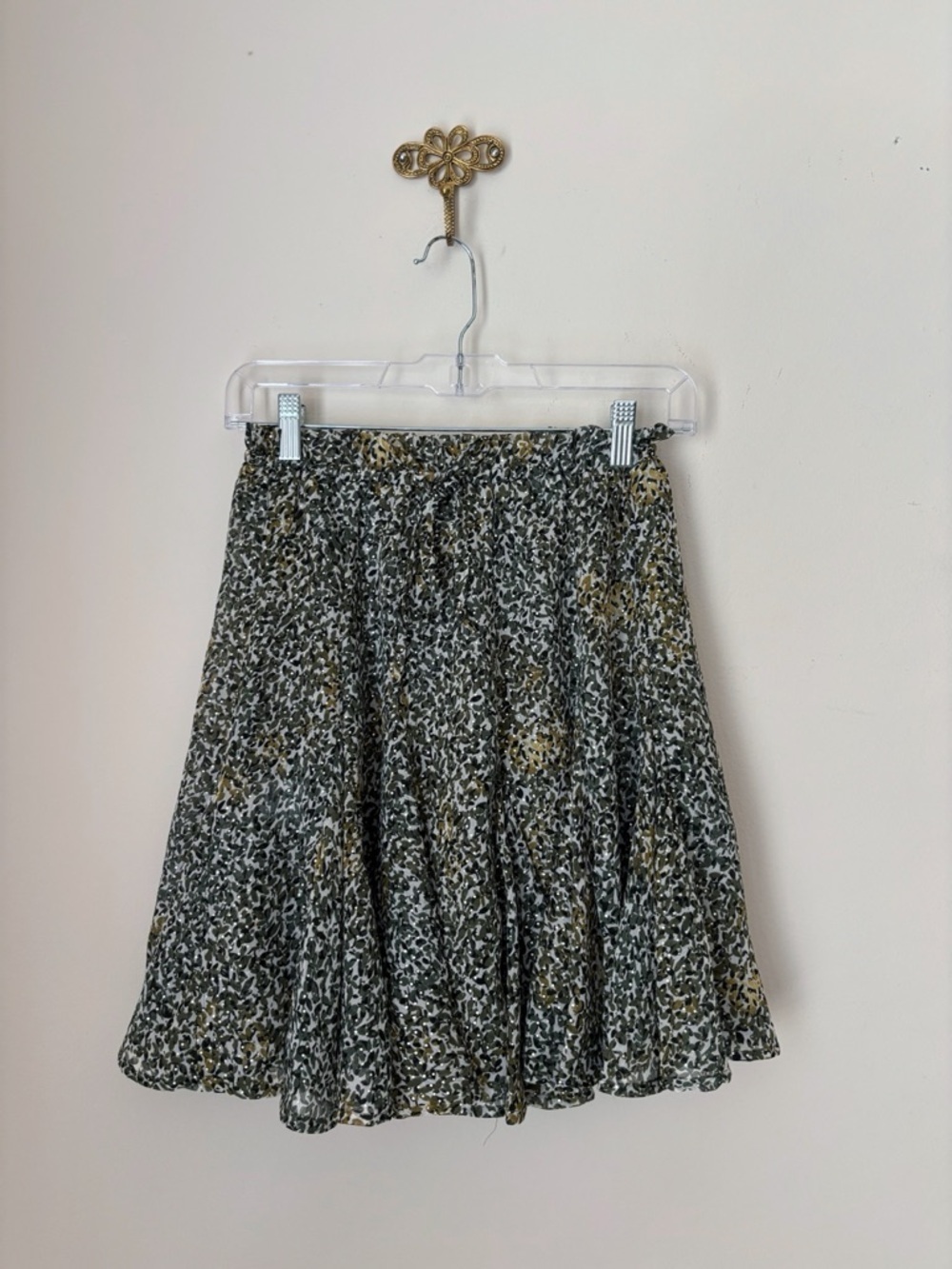 Sabina Musayev Green Metallic Floral Chiffon Skirt Medium